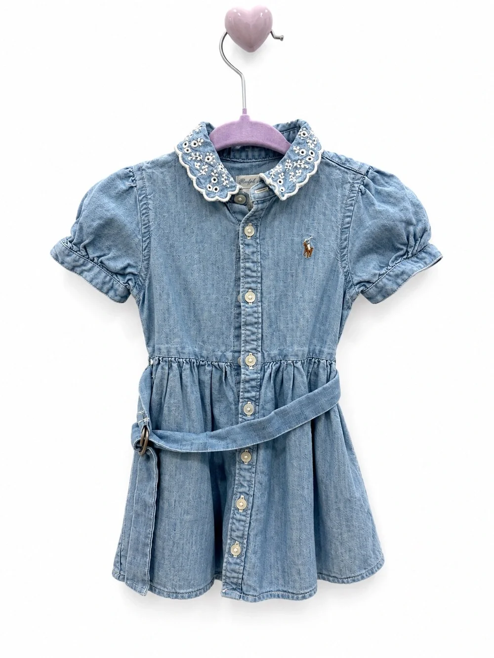 Ralph Lauren Blue Denim Embroidered Collar Shirt Dress - 12m